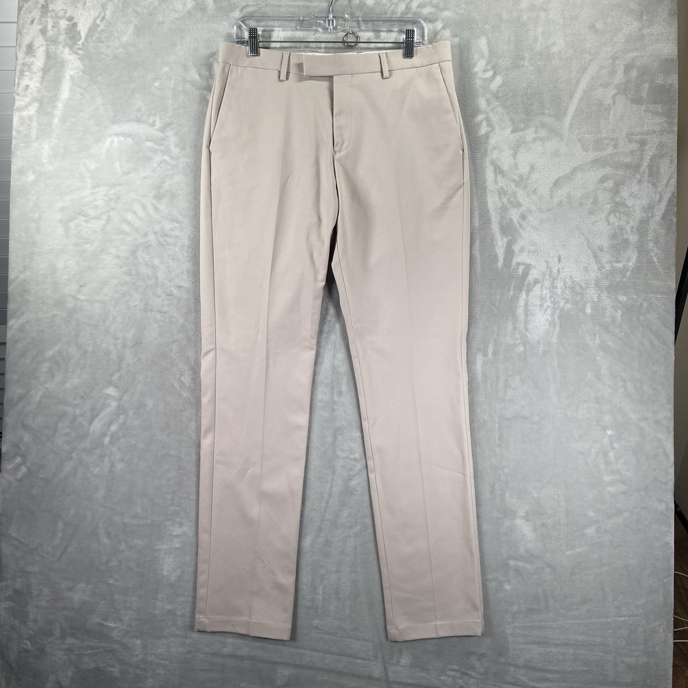 Reiss Pants men's 32x32 Pleated Dress Slacks Chino Stretch Trousers Tan Casual